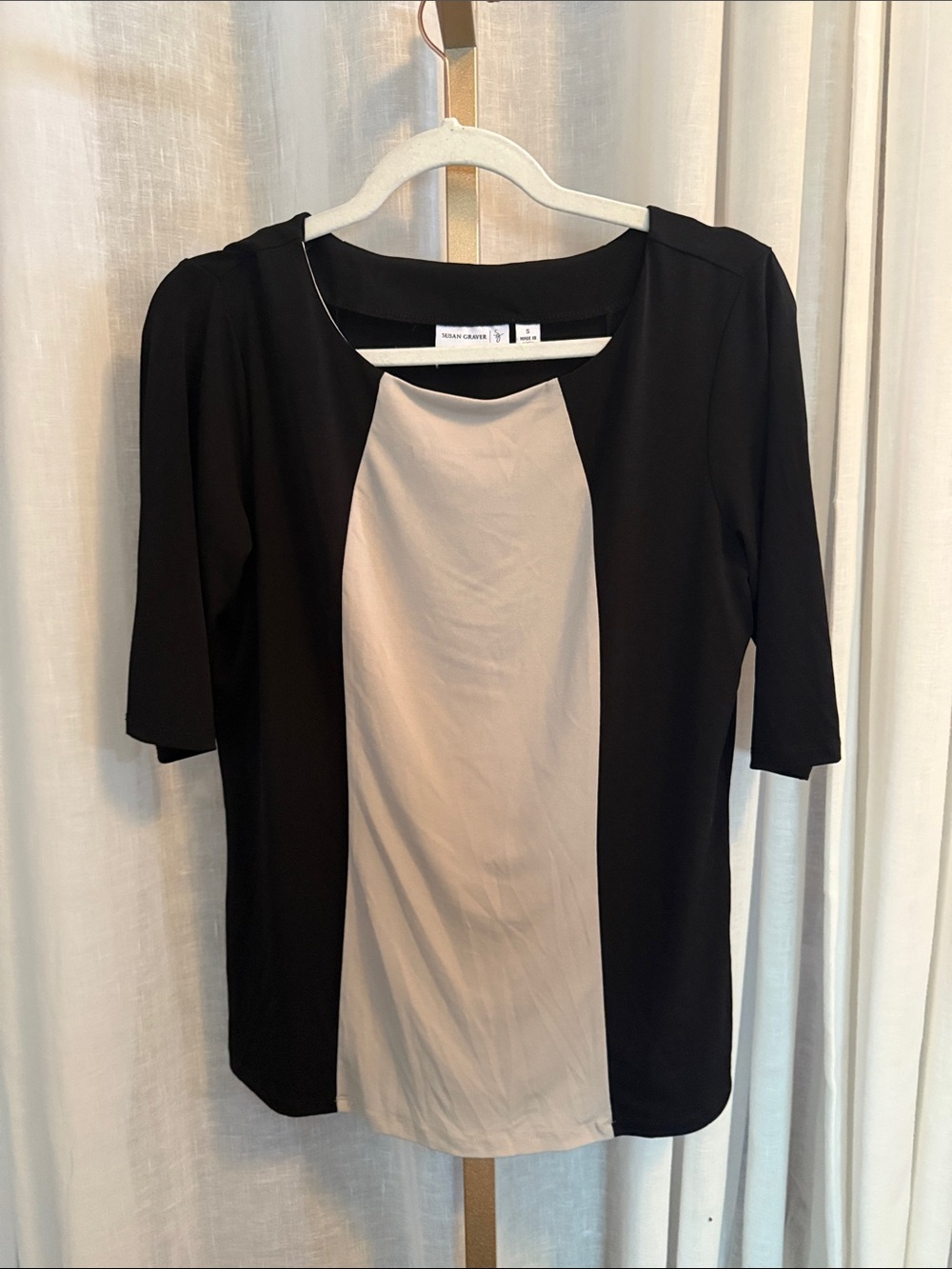 Susan Graver Black Top with Cream Center Panel